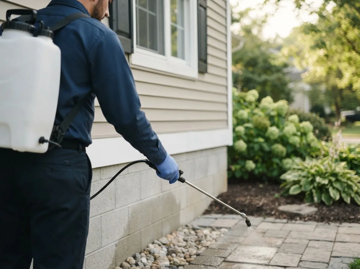 Pest control technician inspecting a home in Floyds Knobs, IN